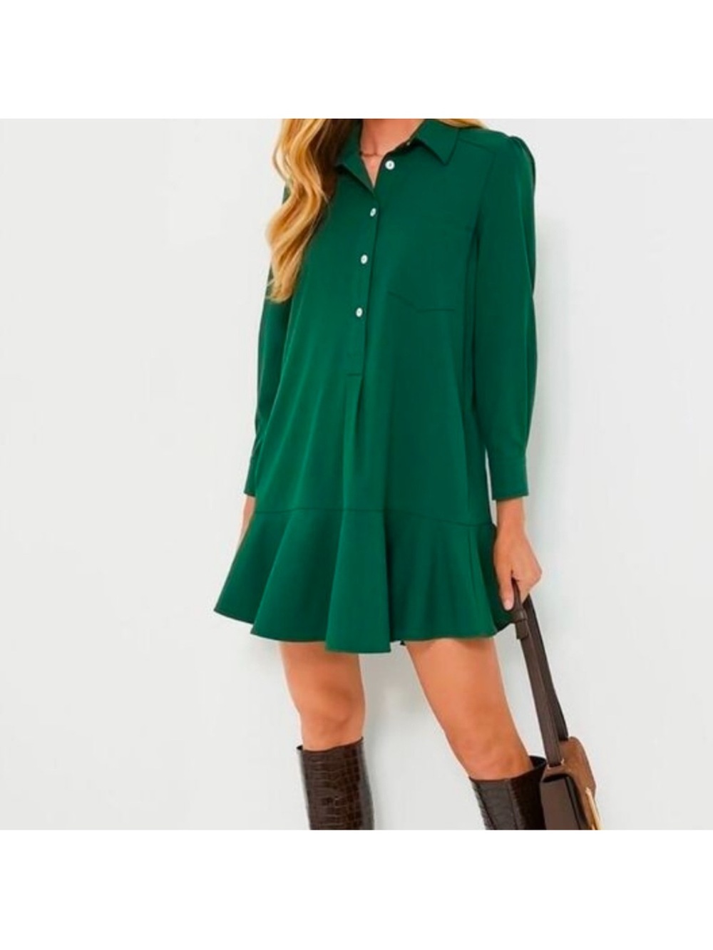 Tuckernuck Callahan Mini Shirt Crepe Dress in Hunter Green, Size Small, NWT